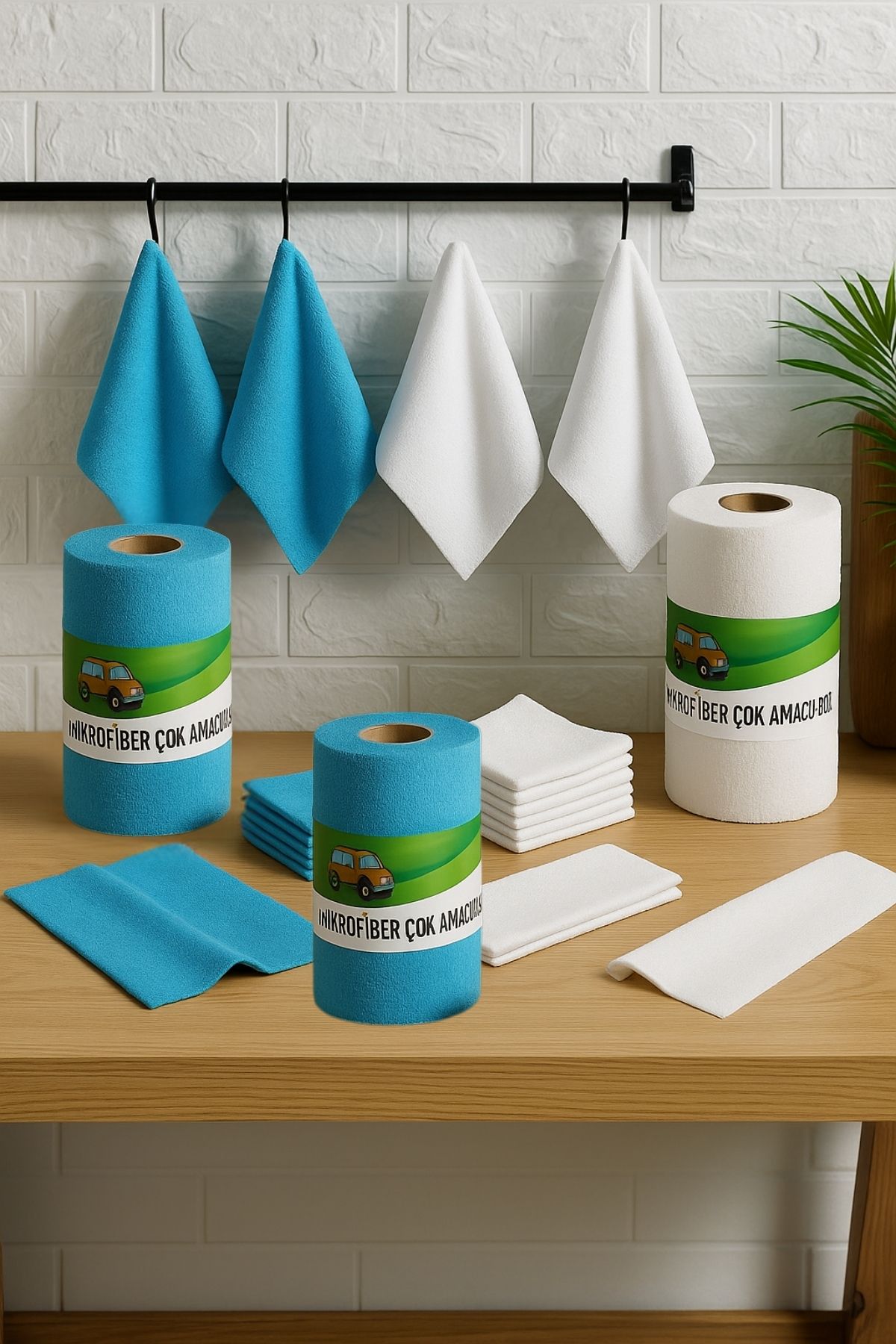 3'lü Mikrofiber Temizlik Rulosu – 25 Adet x 3, 25x25 cm, Kopart Kullan, 2 Mavi - 1 Beyaz