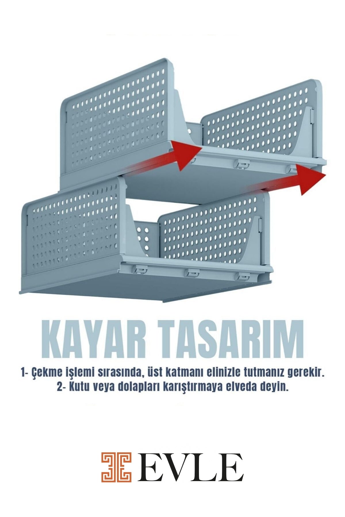 Evle Fold & Go Katlanır 3lü Organizer Kayar Raf, Mavi