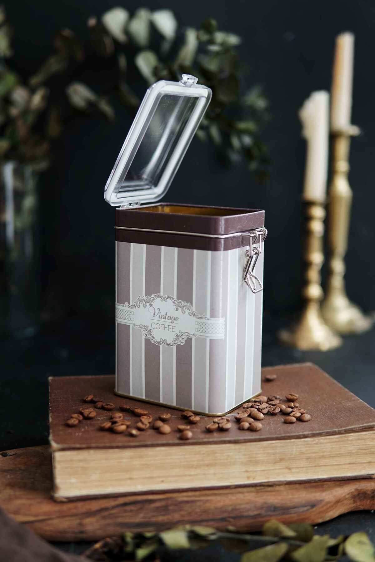 Er043-7a Elegance Coffee Desenli Dikdörtgen Metal Saklama Kabı 8x10 Cm
