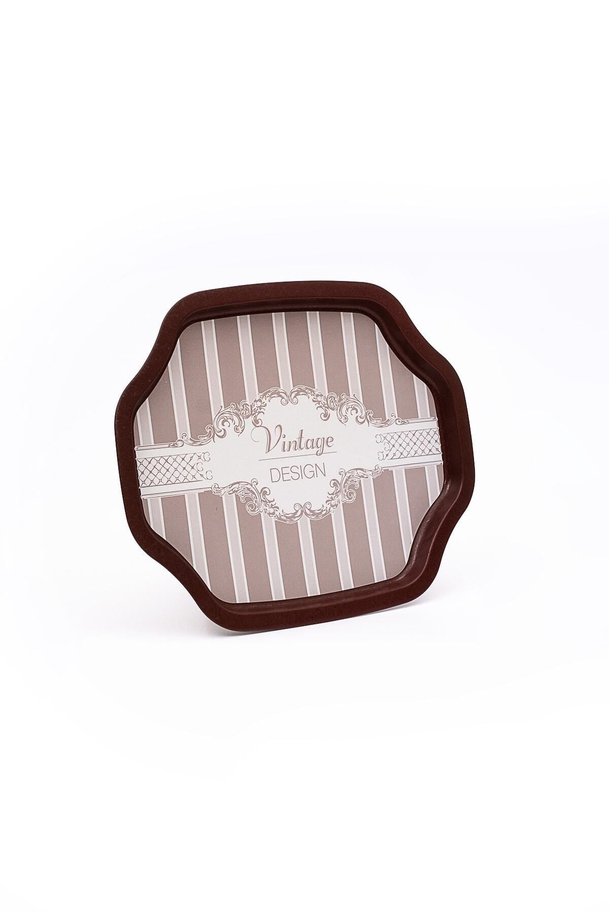 Ee166-8b Elegance Burgundy Desenli Özel Şekil Tepsi 28x33 Cm