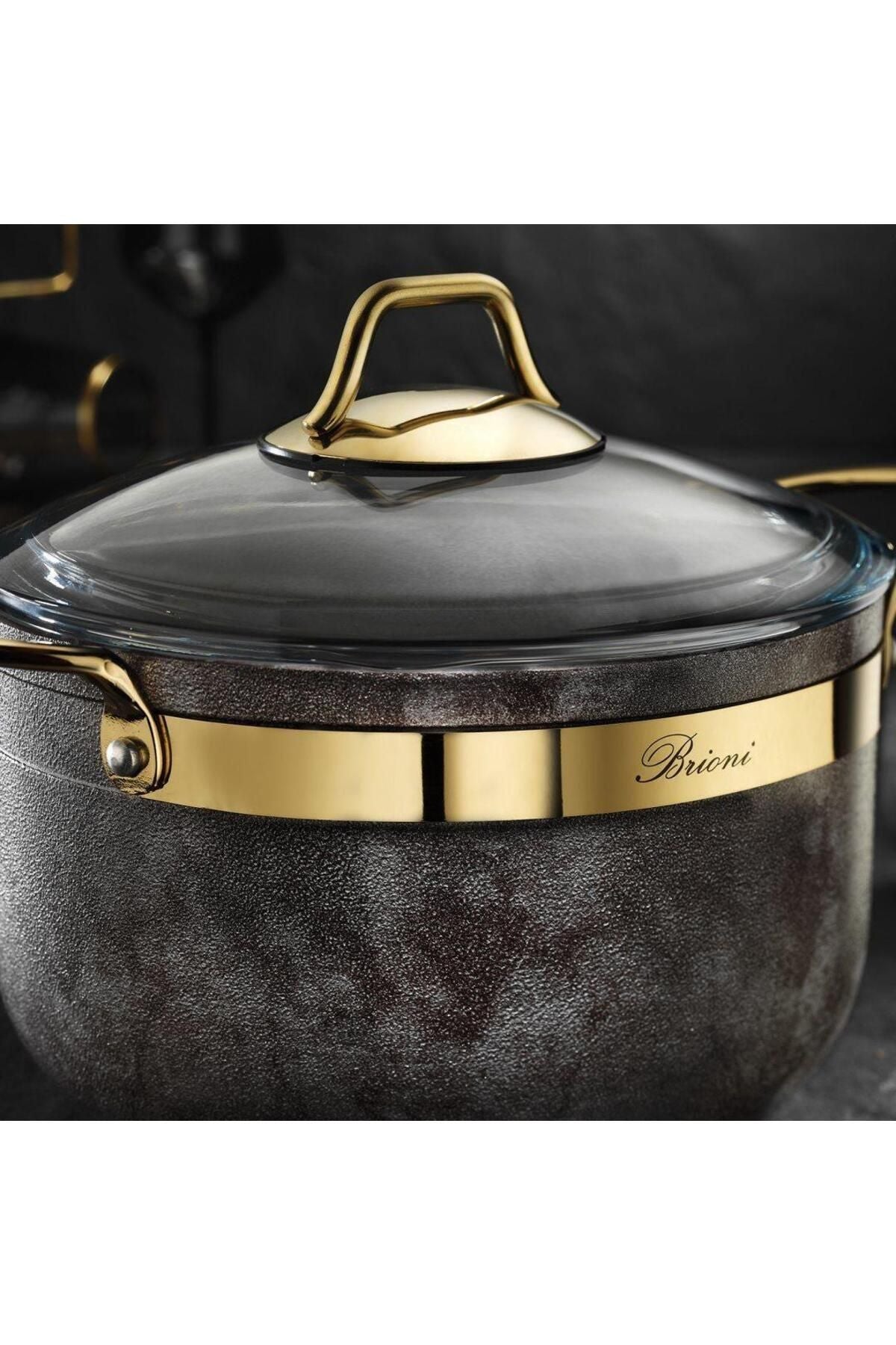Brioni Royal Stone 7 Parça Kum Taşı Ve Altın Taş Granit Tencere Seti