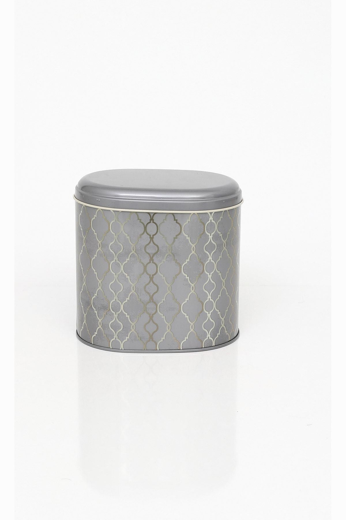 Ef004-e2 Trellis Old Grey Desenli Oval Metal Saklama Kabı 11x15 Cm