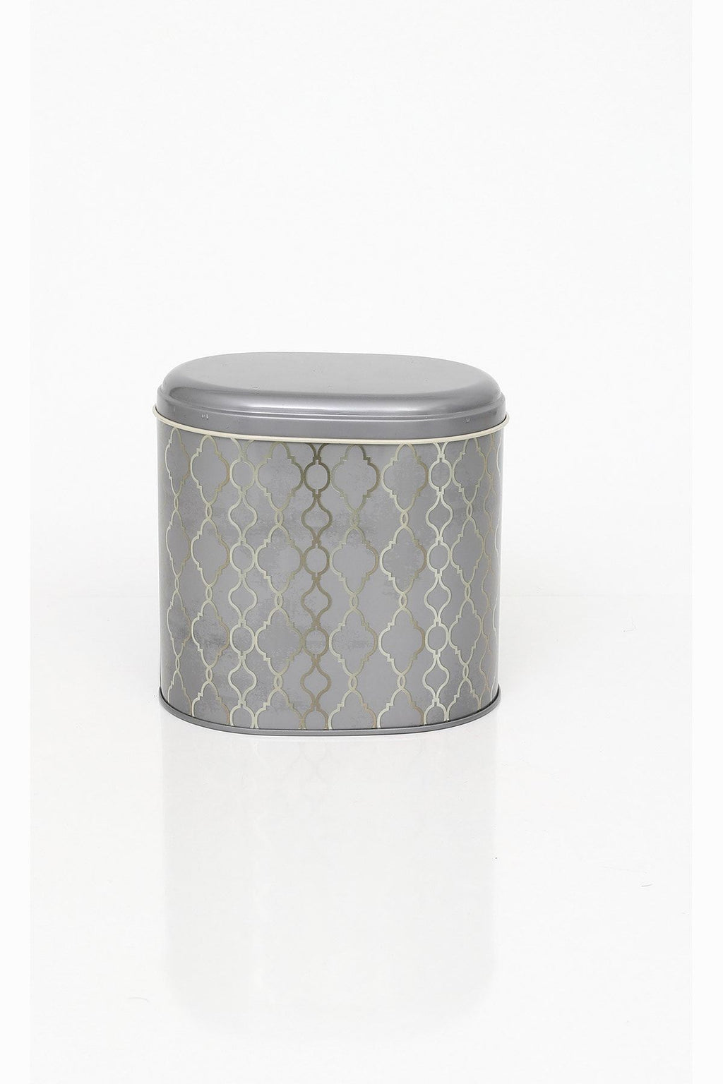 Ef004-e2 Trellis Old Grey Desenli Oval Metal Saklama Kabı 11x15 Cm