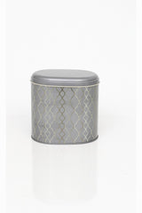 Ef004-e2 Trellis Old Grey Desenli Oval Metal Saklama Kabı 11x15 Cm