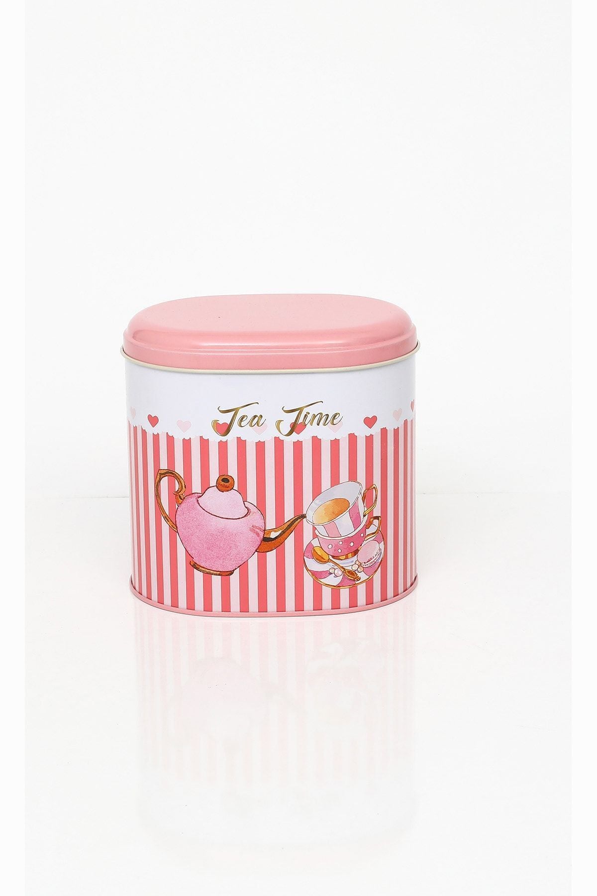 Ef004-e6 Sprinkles Tea Time Desenli Oval Metal Saklama Kabı 11x15 Cm