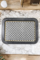 Ef169-17 Checkers Black_swt Home Desenli Dikdörtgen Tepsi 32x43 Cm