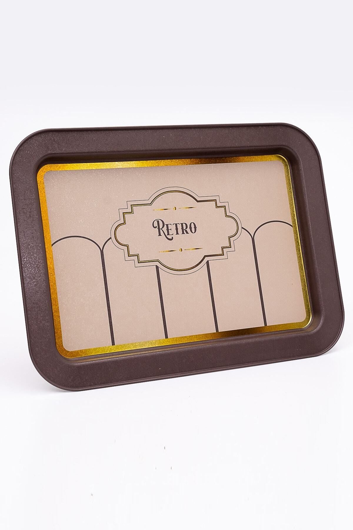 Ee169-u6 Retro Desenli Dikdörtgen Tepsi 32x43 Cm