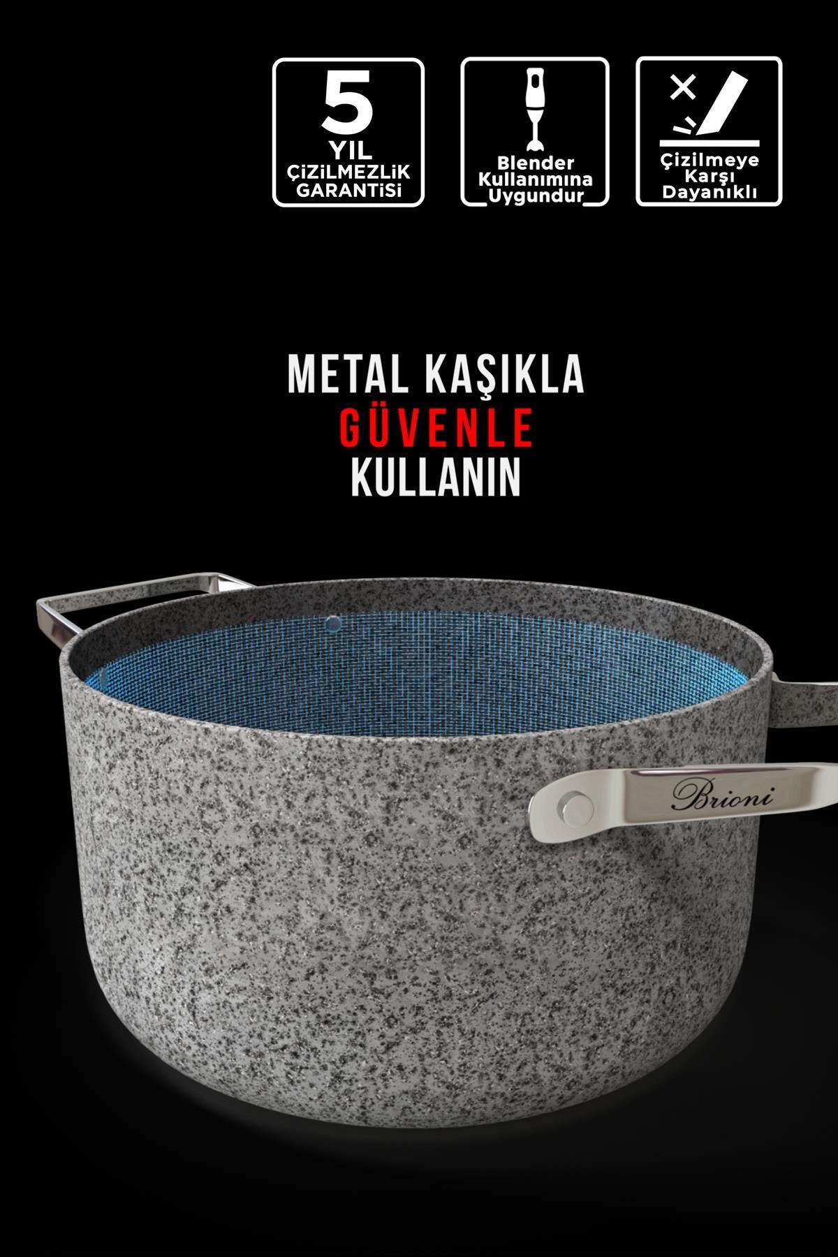 Stone-Age 6 Parça Çizilmez Yanmaz Yapışmaz İndüksiyonlu Midi Tencere Seti 16 cm,18 cm, 20 cm