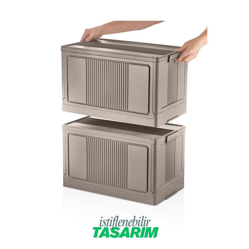 Evle Çok Amaçlı Modüler Kasa, İstiflenebilir Organizer Düzenleyici 55 lt, 54 x 31, 7 x 31, 7 cm, Toprak
