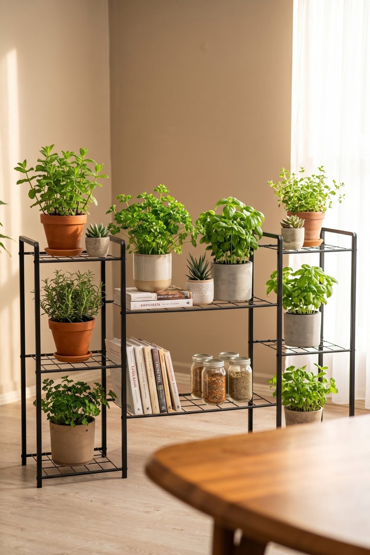 Evle 8 Raflı Metal Saksılık Çok Katlı Çiçek Standı Balkon Salon Bitki Rafı Siyah 30x125x83 cm