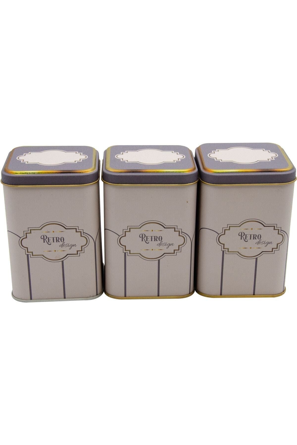 Evle Kare Metal Saklama Kabı 87x87X125, 3 Lü Set, Retro
