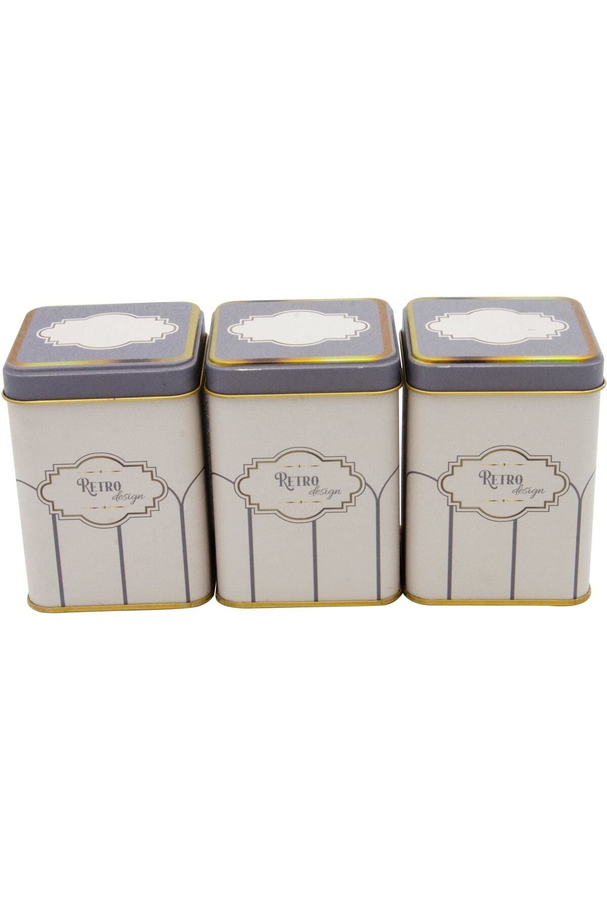 Evle Kare Metal Saklama Kabı 75x75 3 Lü Set, Retro