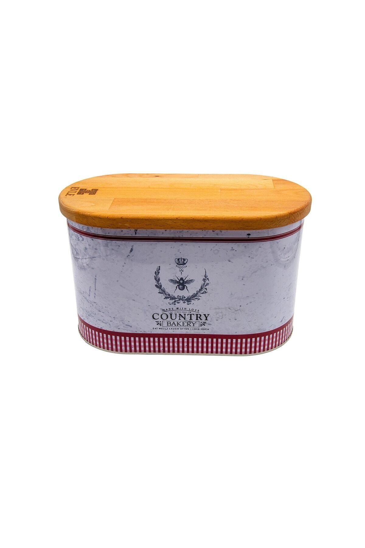 Evle Oval Ekmek Kutusu, Ahşap Kapak, 10,4 lt, Country Bakery