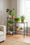 Evle 5 Raflı Metal Saksılık Kademeli Çiçek Standı Balkon Salon Bitki Rafı Siyah 30x94x90 cm