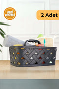Evle Deri Desenli Saplı Sepet, 2'li Set, Bej