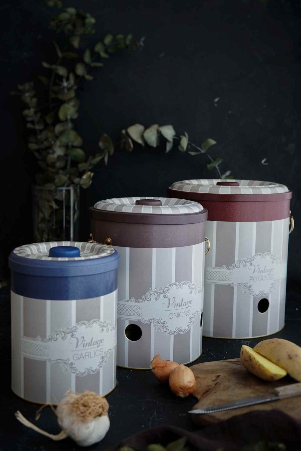 Patates Soğan Sarımsak Saklama Kabı 3 lü Set, Elegance