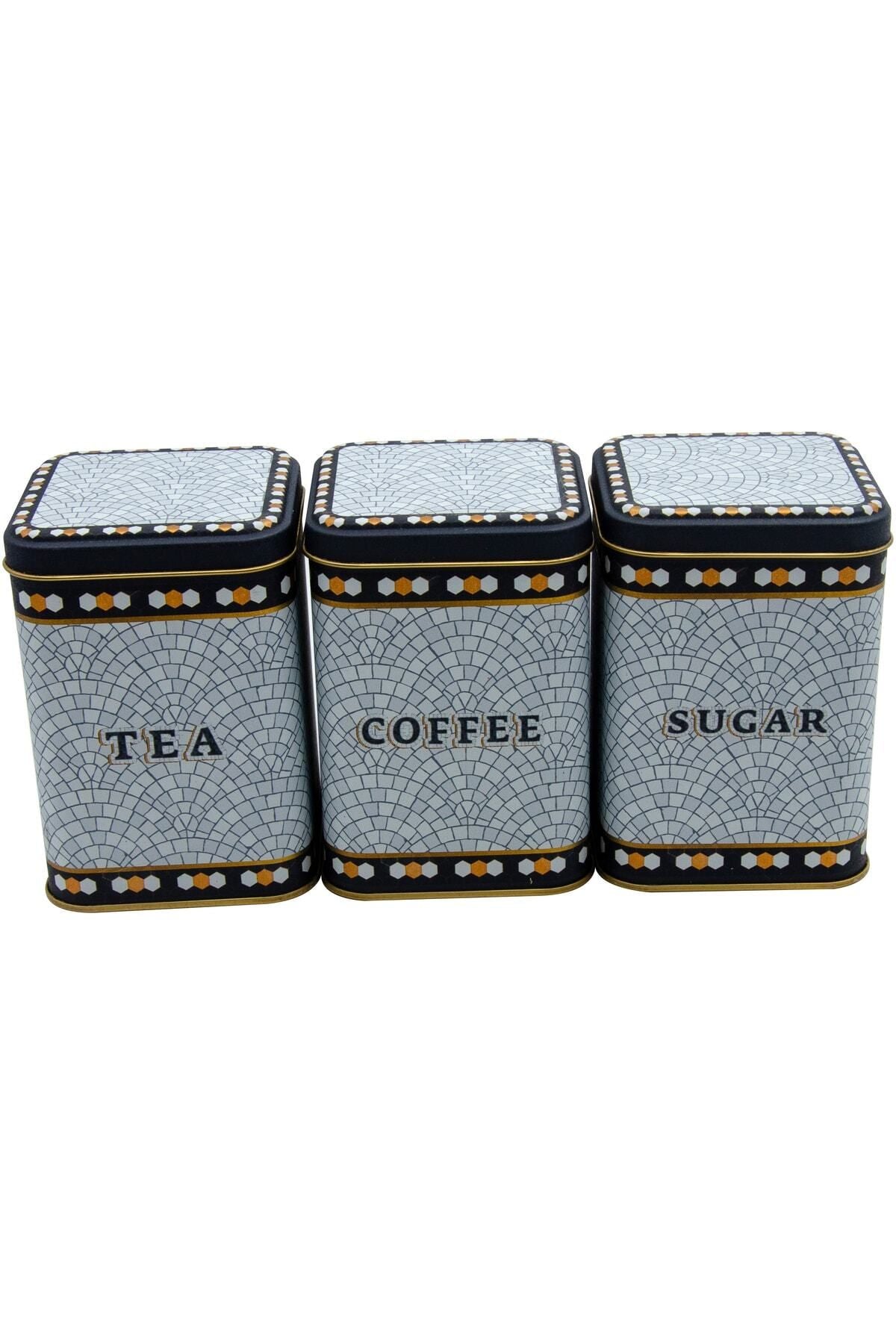 Evle Kare Metal Saklama Kabı 87x87X125, 3 Lü Set, Mosaic