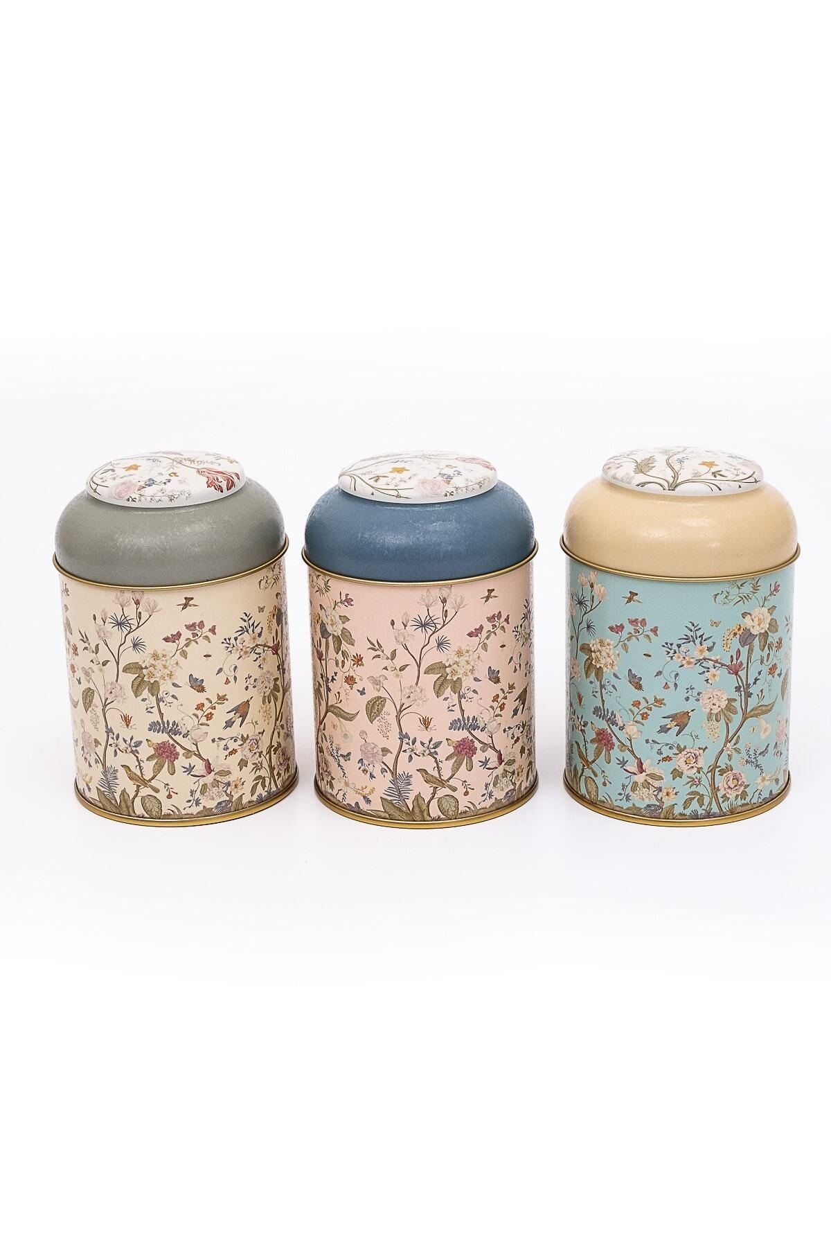 Evle Silindir Metal Saklama Kabı Ø90 3 lü Set, Botanica