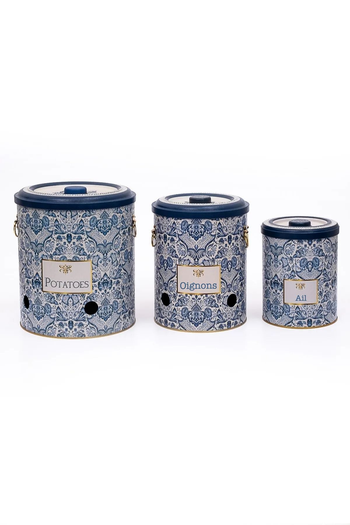 Evle Patates Soğan Sarımsak Saklama Kabı 3 lü Set, Azulejos