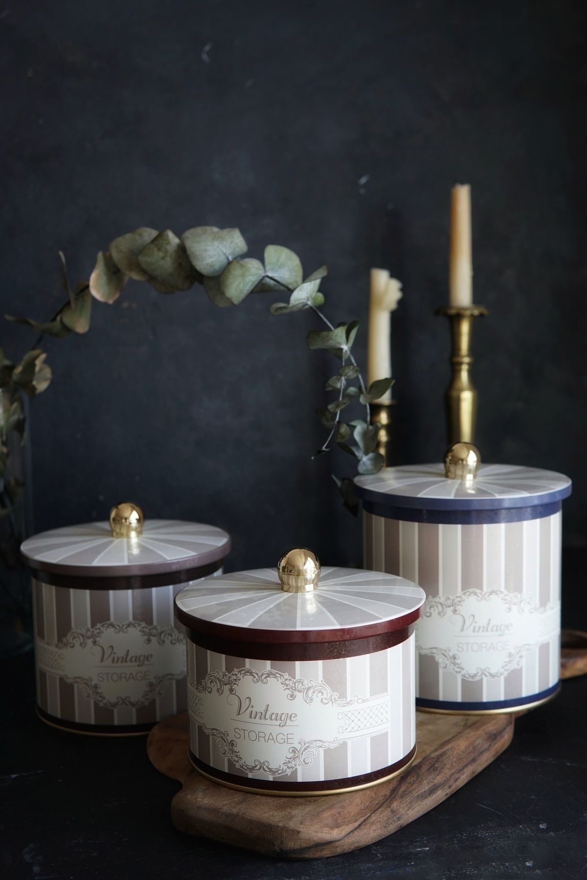 Evle Yuvarlak Kutu Ø140, Topuz Kulp, 3 lü Set, Elegance