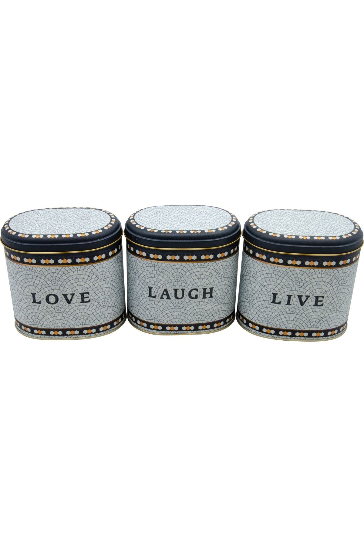 Evle Oval Metal Saklama Kabı 3 lü Set, Mosaic
