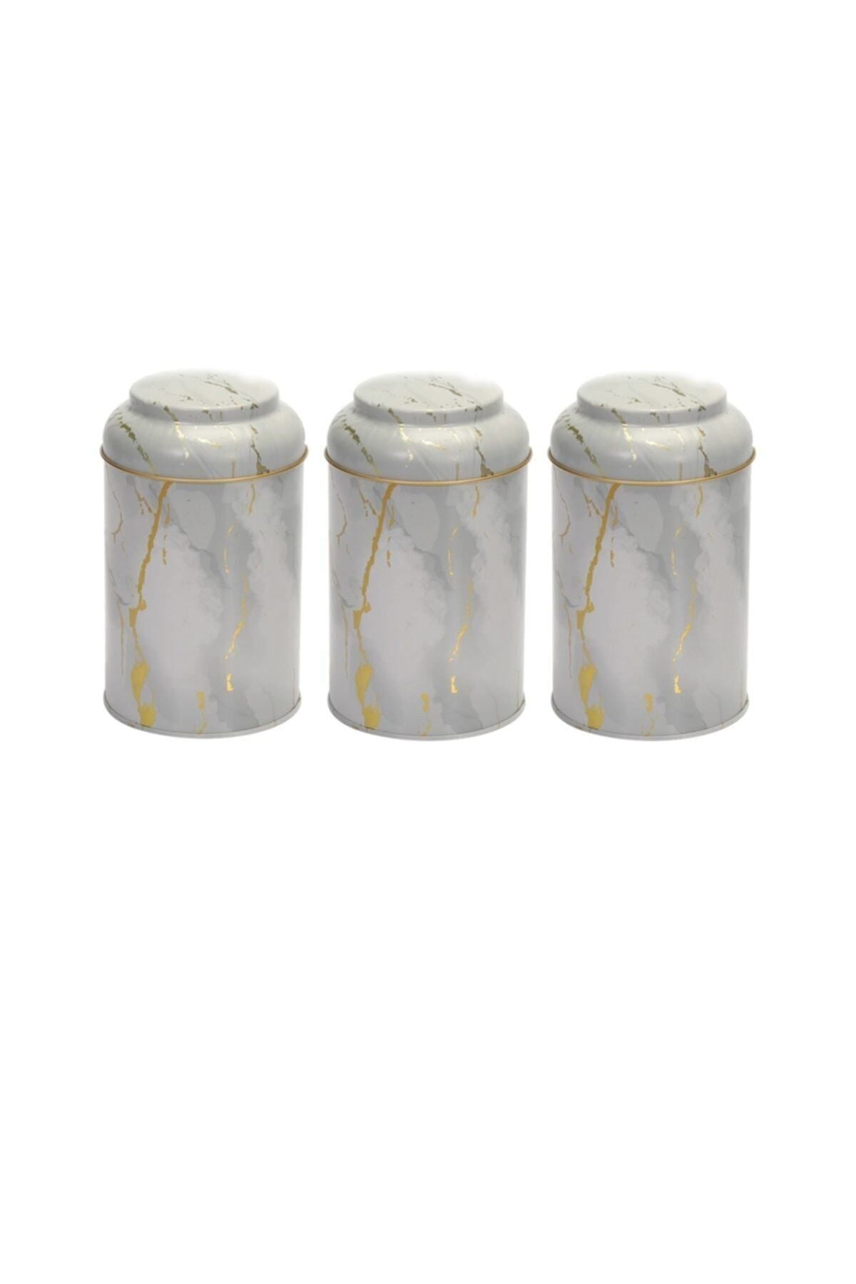 Evle Silindir Saklama Kabı Ø105 3 lü Set, Marble White