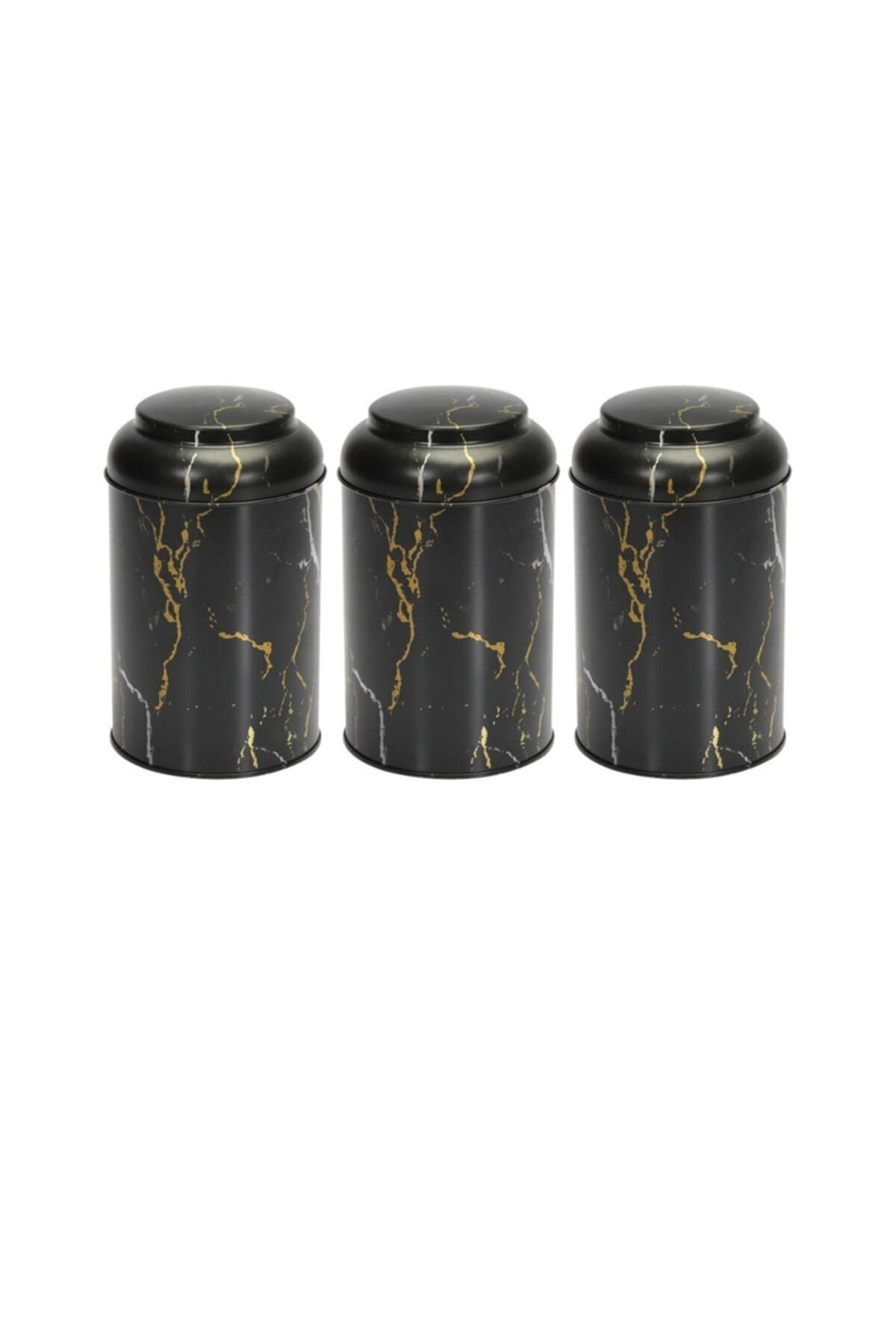 Evle Silindir Saklama Kabı Ø105 3 lü Set, Marble Black