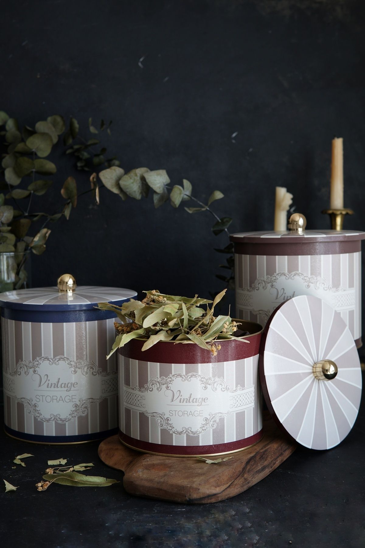 Evle Yuvarlak Kutu Ø175, Topuz Kulp, 3 lü Set, Elegance