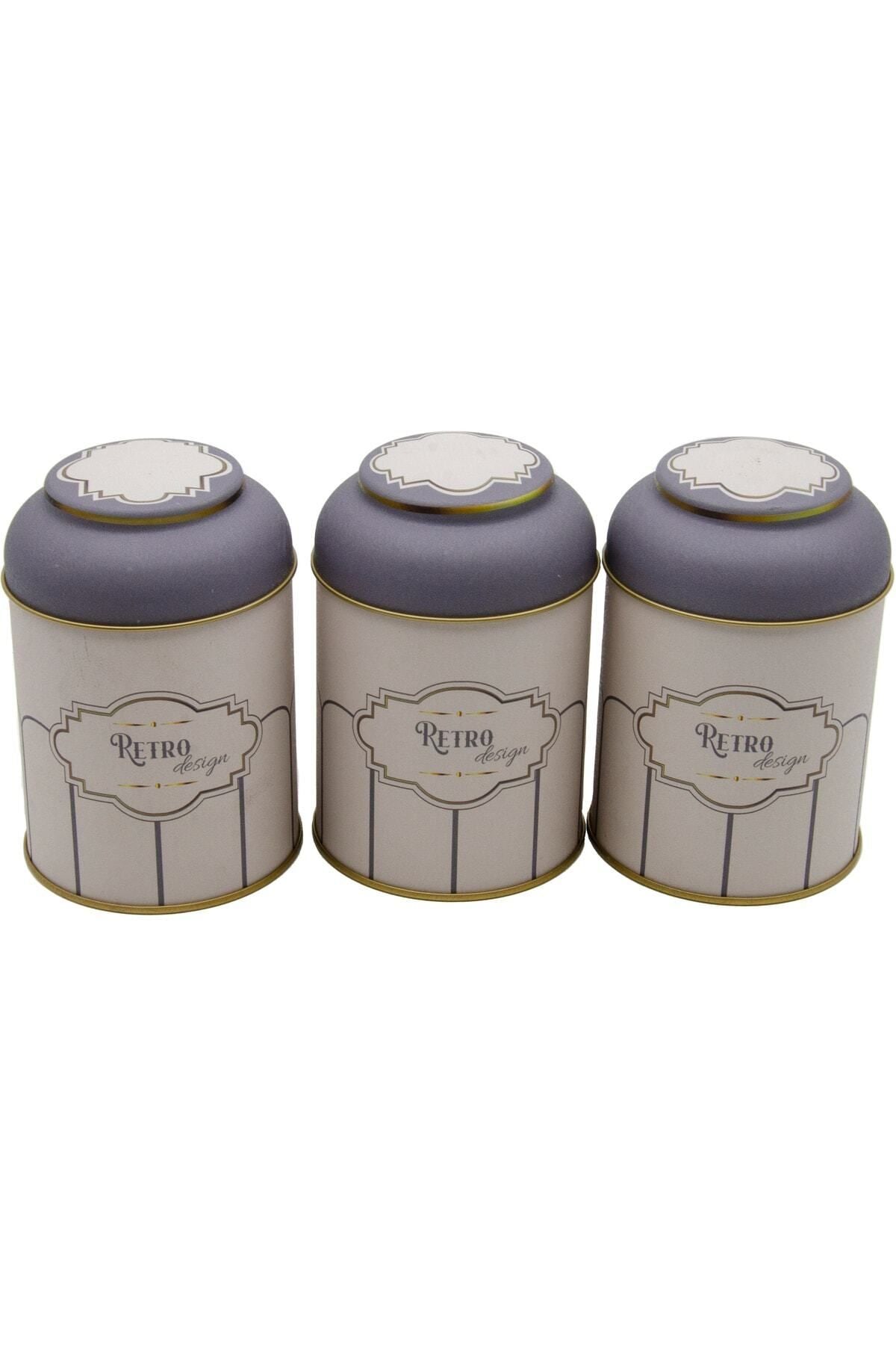 Evle Silindir Metal Saklama Kabı Ø90 3 lü Set, Retro