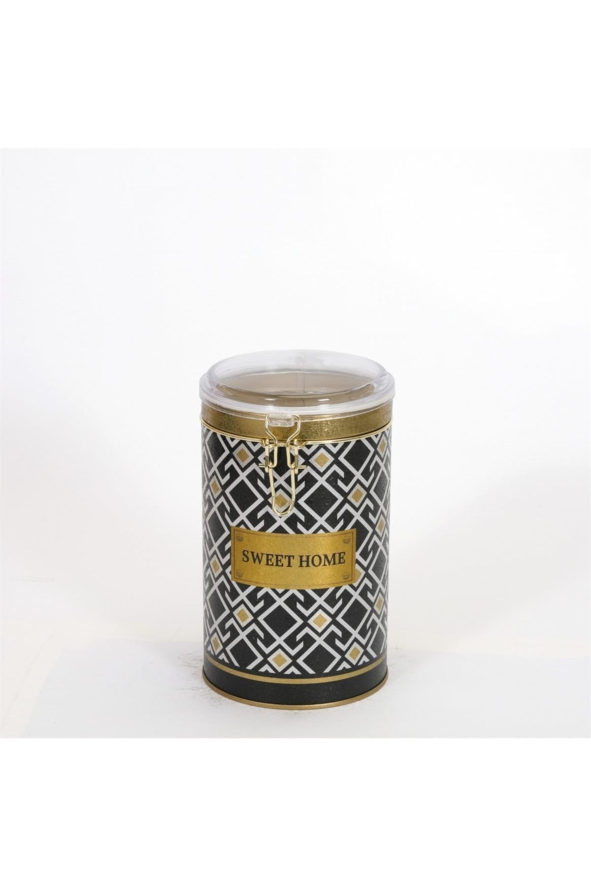 Evle Yuvarlak Kutu, Ø105x170 mm, Şeffaf Kilitli Kapak, 1,3 lt, Checkers Black_Swt Home