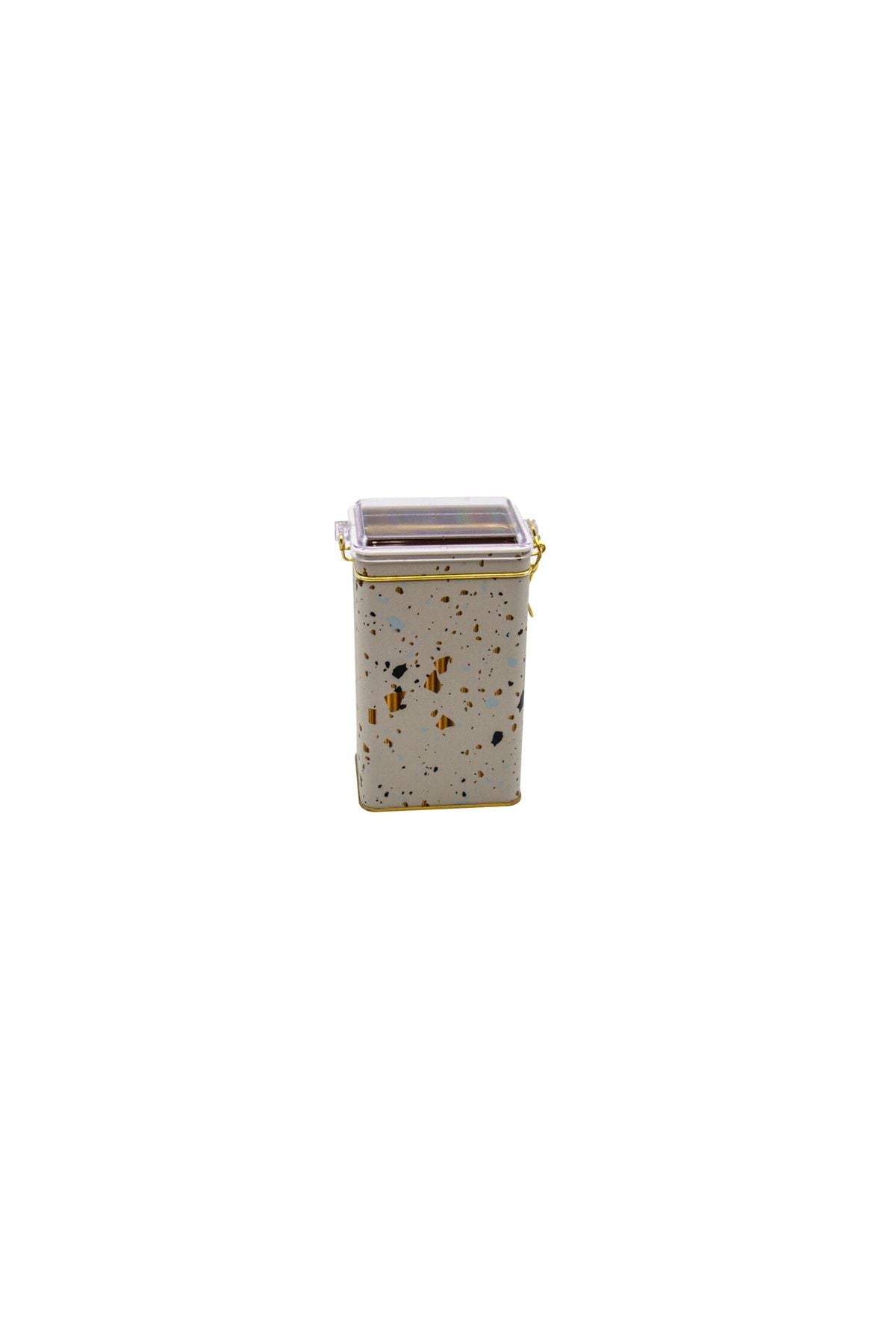 Er048-9g Terrazzo Cream Desenli Dikdörtgen Metal Saklama Kabı 8x10 Cm