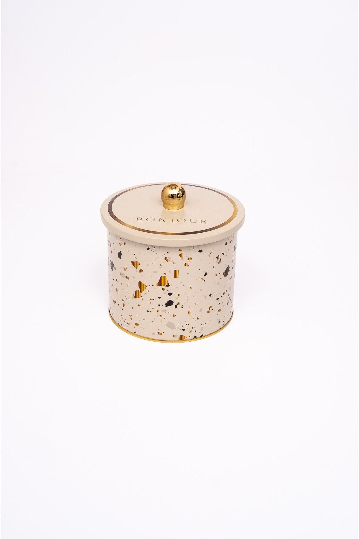 Terrazo Desenli Yuvarlak Metal Saklama Kabı, Erzak Saklama Kabı - Organizer 14 Cm X 12,5 Cm Er142-9g