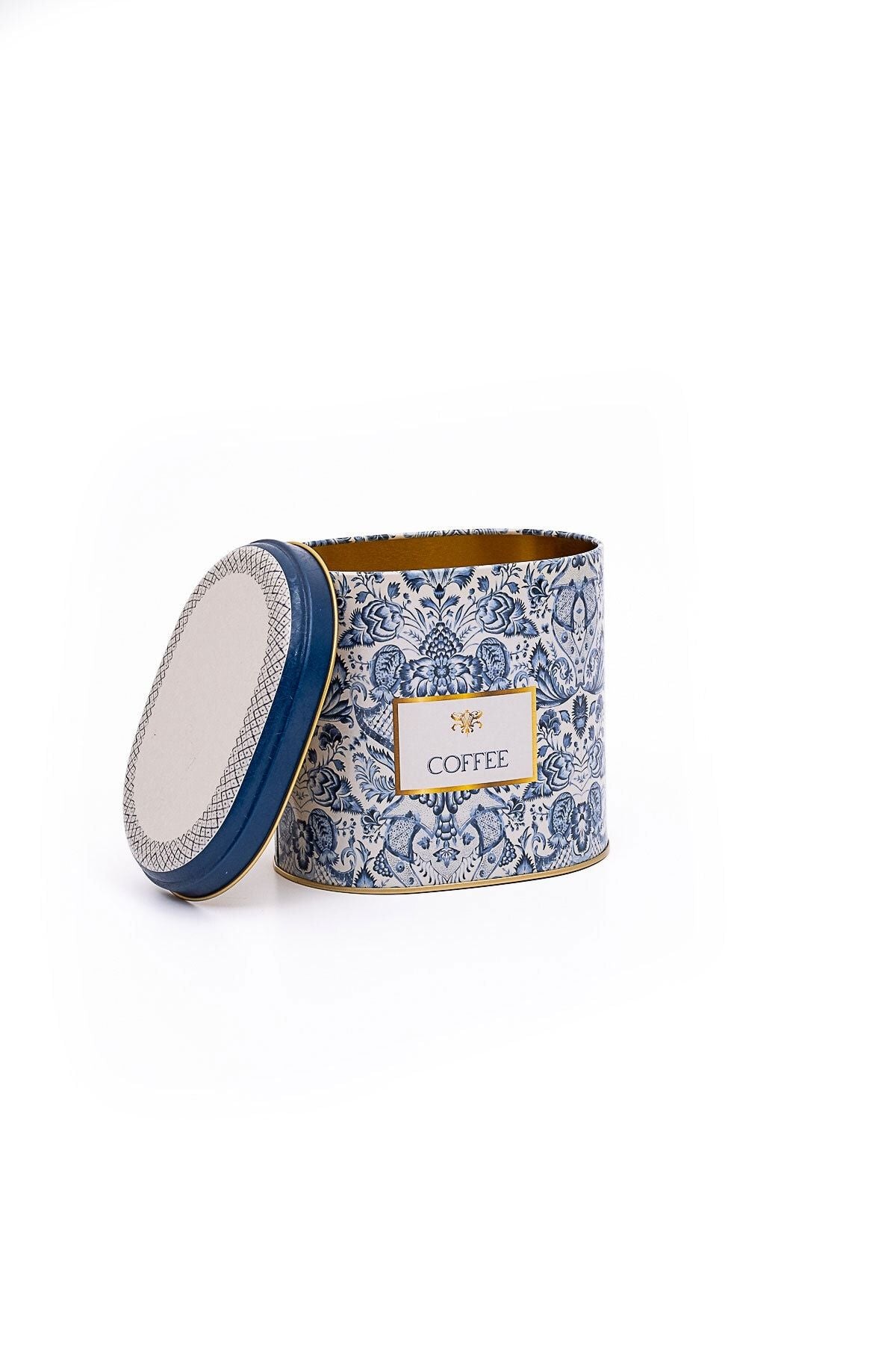 Er004-y1 Azulejos Coffee Desenli Oval Metal Saklama Kabı 11x15 Cm