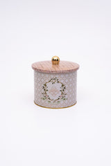 Rosy Desenli Yuvarlak Metal Saklama Kabı, Erzak Saklama Kabı - Organizer 14 Cm X 12,5 Cm Er142-u7