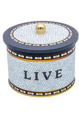 Mosaic Desenli Yuvarlak Metal Saklama Kabı 14 Cm, Erzak Kabı - Organizer 17,5 Cm X 13 Cm Er145-9d