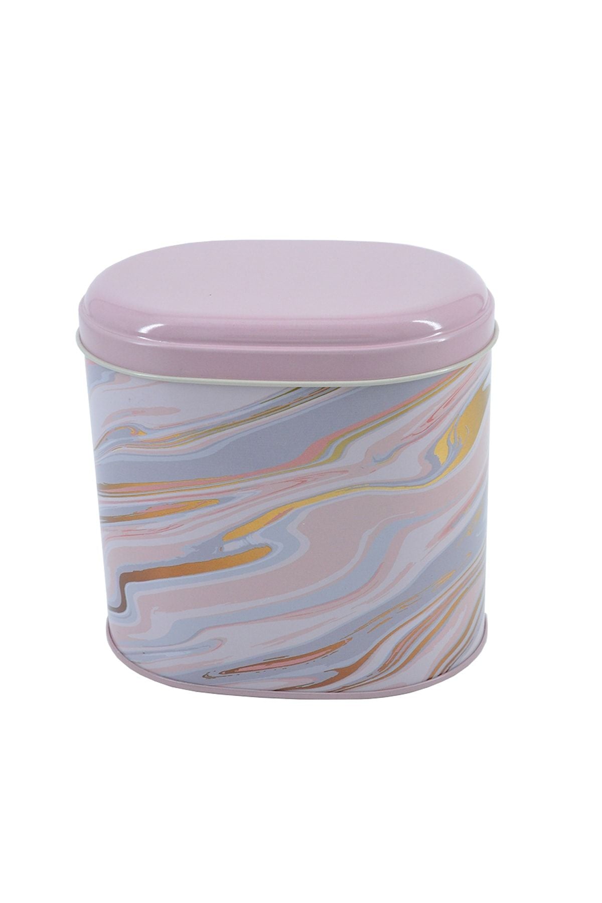 Ef004-f1 Liquid Flat Pink Desenli Oval Metal Saklama Kabı 11x15 Cm