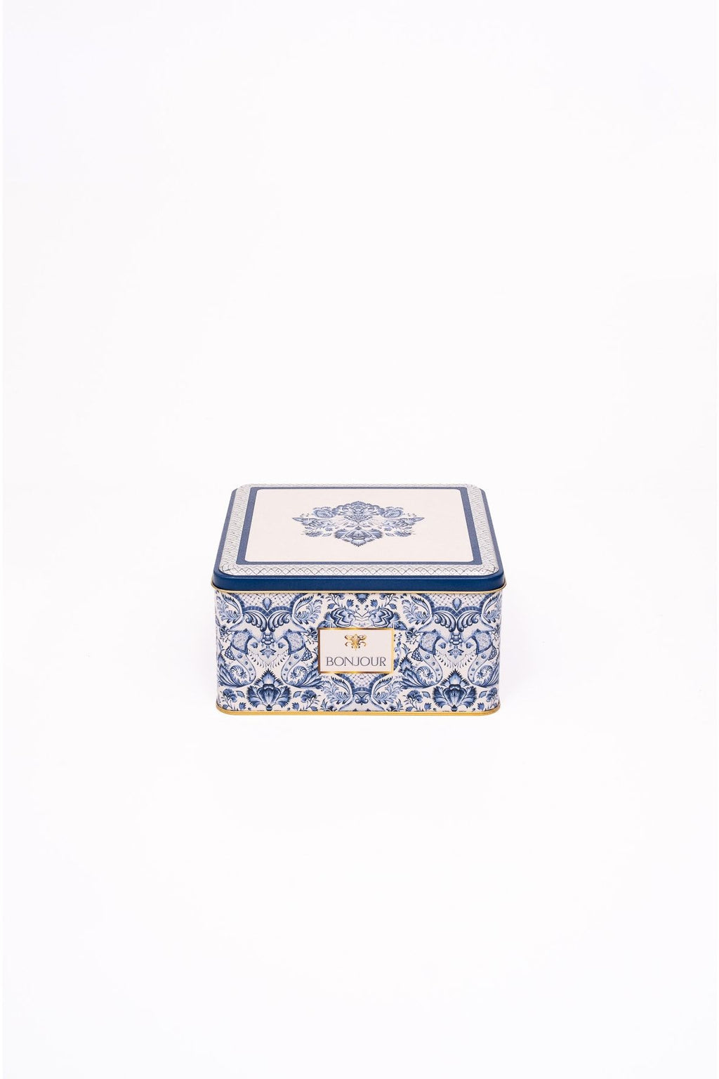 Er028-4h Azulejos Bonjour Desenli Kare Metal Saklama Kabı 20x20 Cm