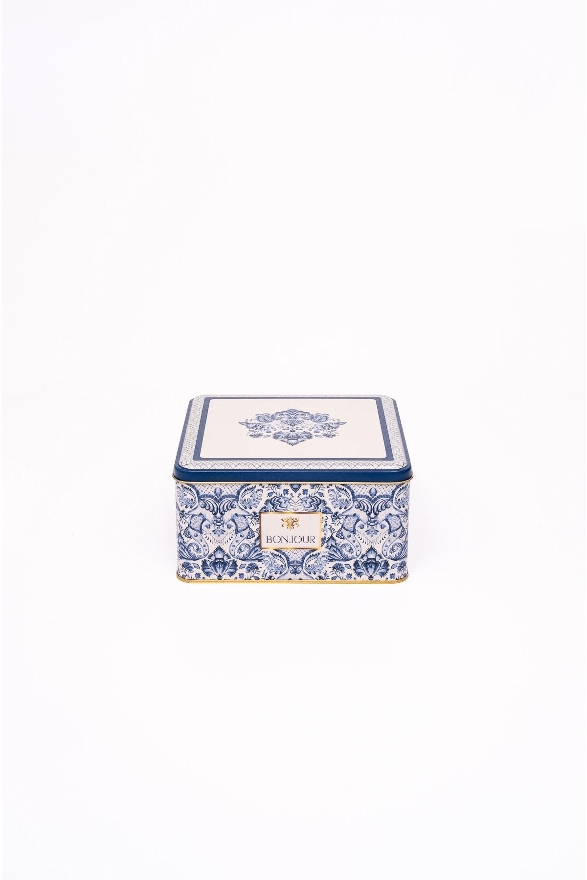 Er028-4h Azulejos Bonjour Desenli Kare Metal Saklama Kabı 20x20 Cm