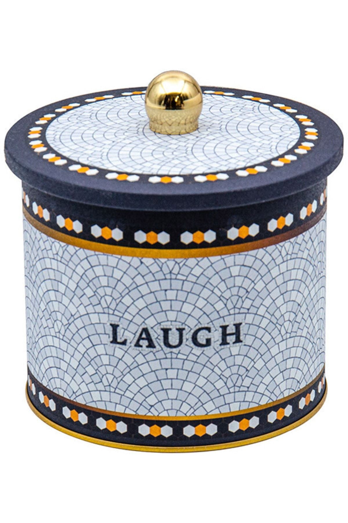 Mosaic Desenli Yuvarlak Metal Saklama Kabı, Erzak Saklama Kabı - Organizer 14 Cm X 12,5 Cm Er142-9b