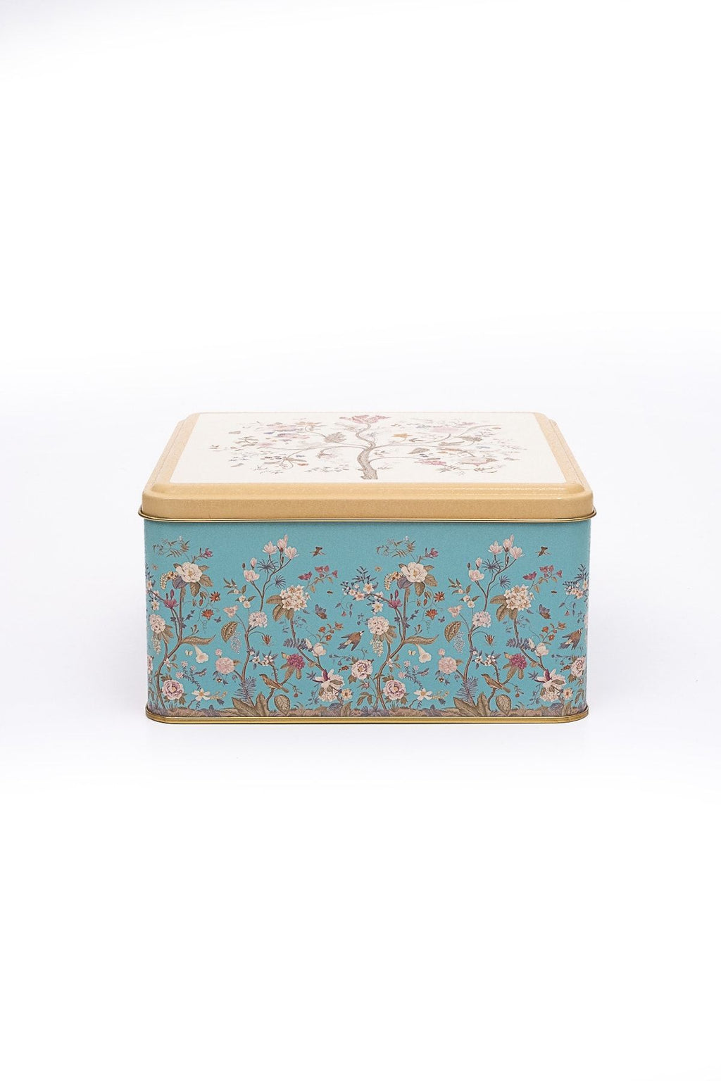 Er028-9f Botanica Blue Desenli Kare Metal Saklama Kabı 20x20 Cm
