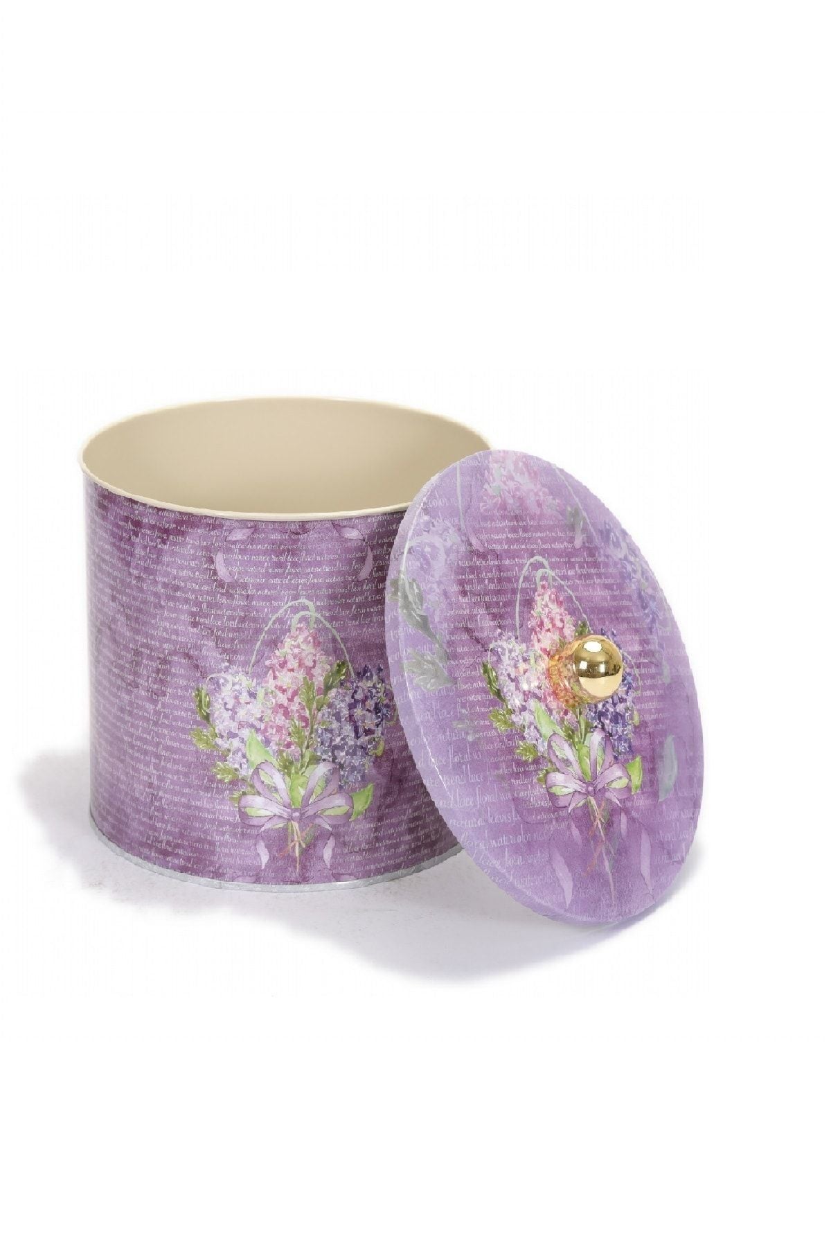 Ef143-28 Flower Purple Desenli Yuvarlak Metal Saklama Kabı 14 Cm