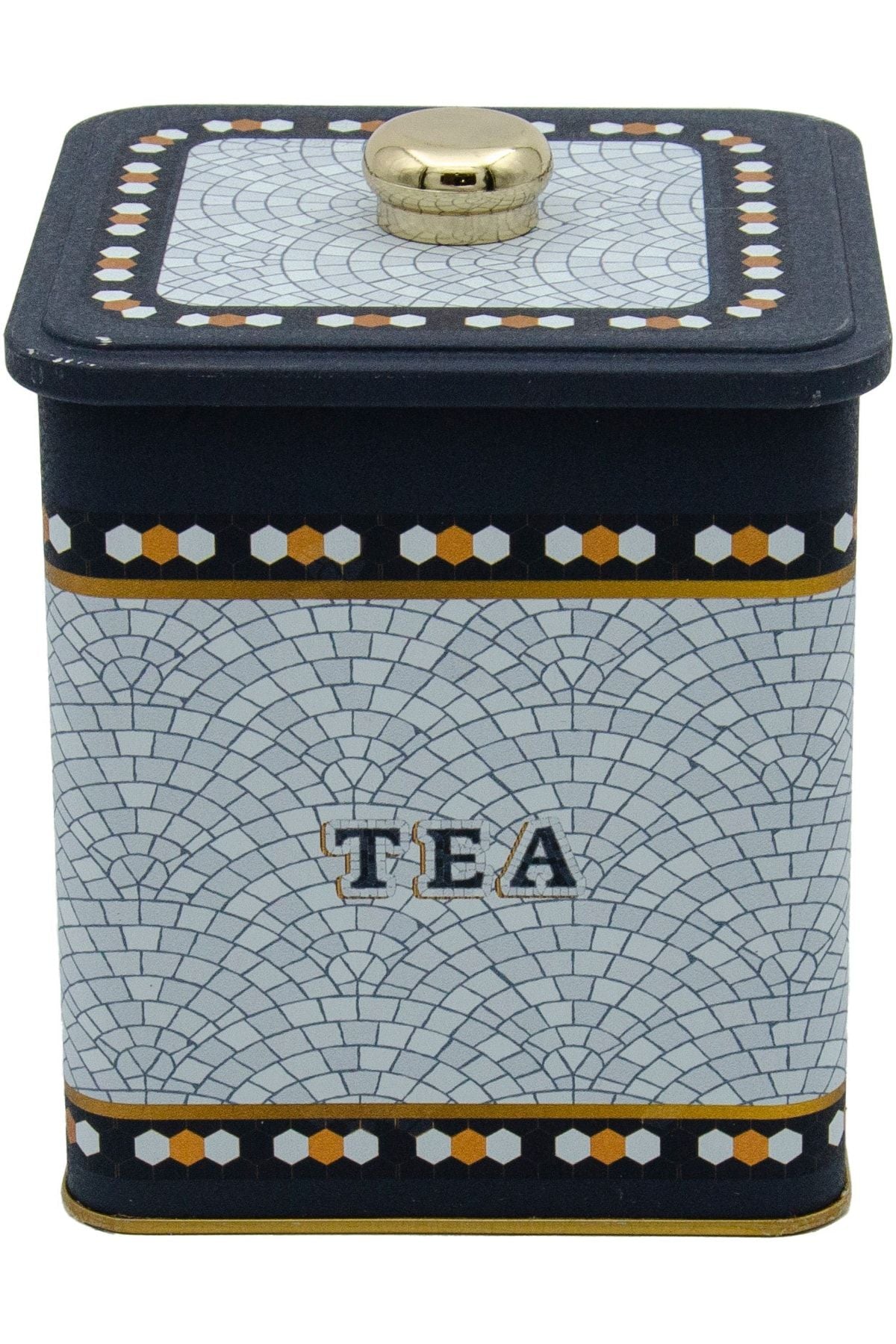 Er023-5d Mosaic Tea Desenli Kare Metal Saklama Kabı 12x12 Cm
