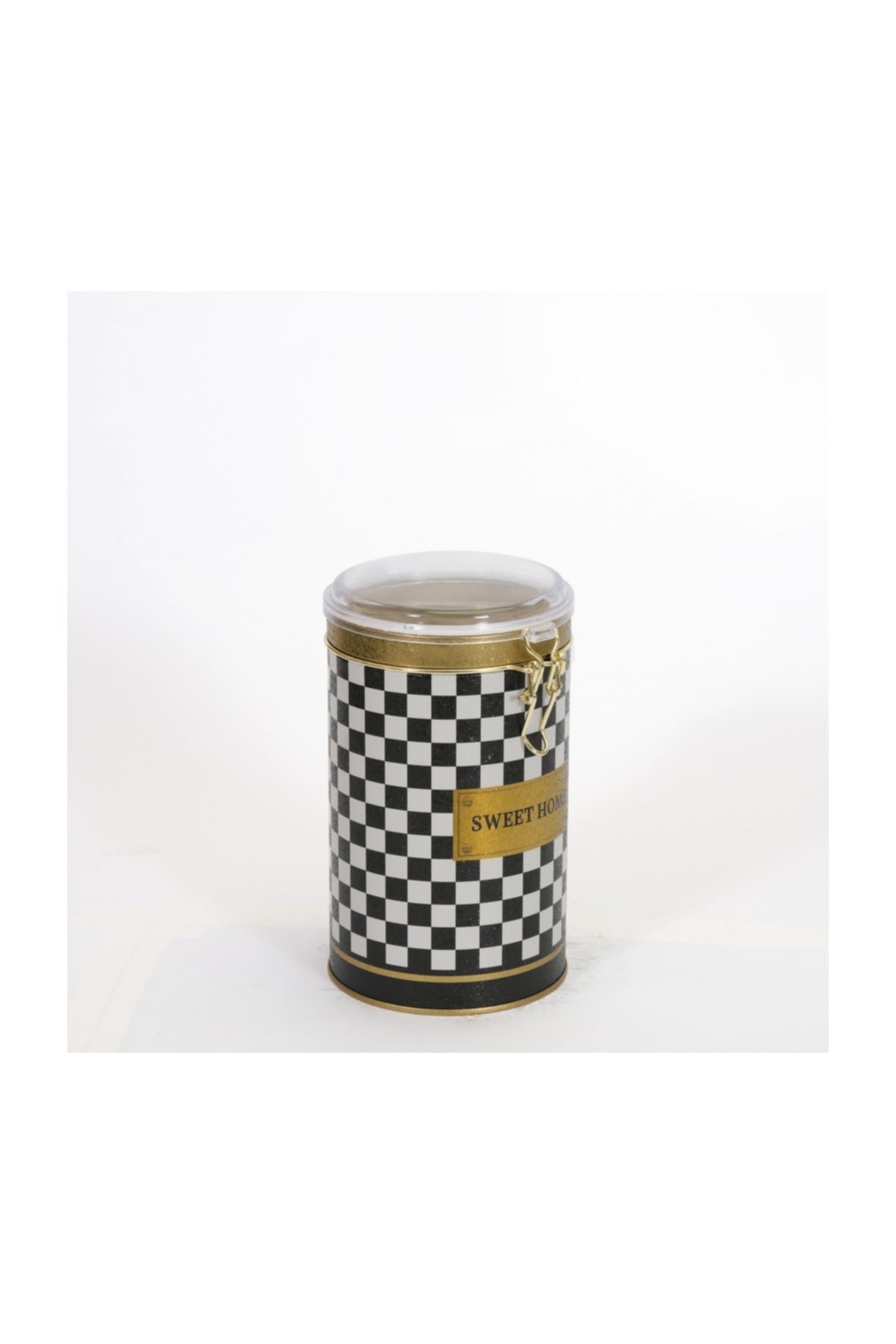 Evle Yuvarlak Kutu, Ø105x170 mm, Şeffaf Kilitli Kapak, 1,3 lt, Checkers Black_Swt Home