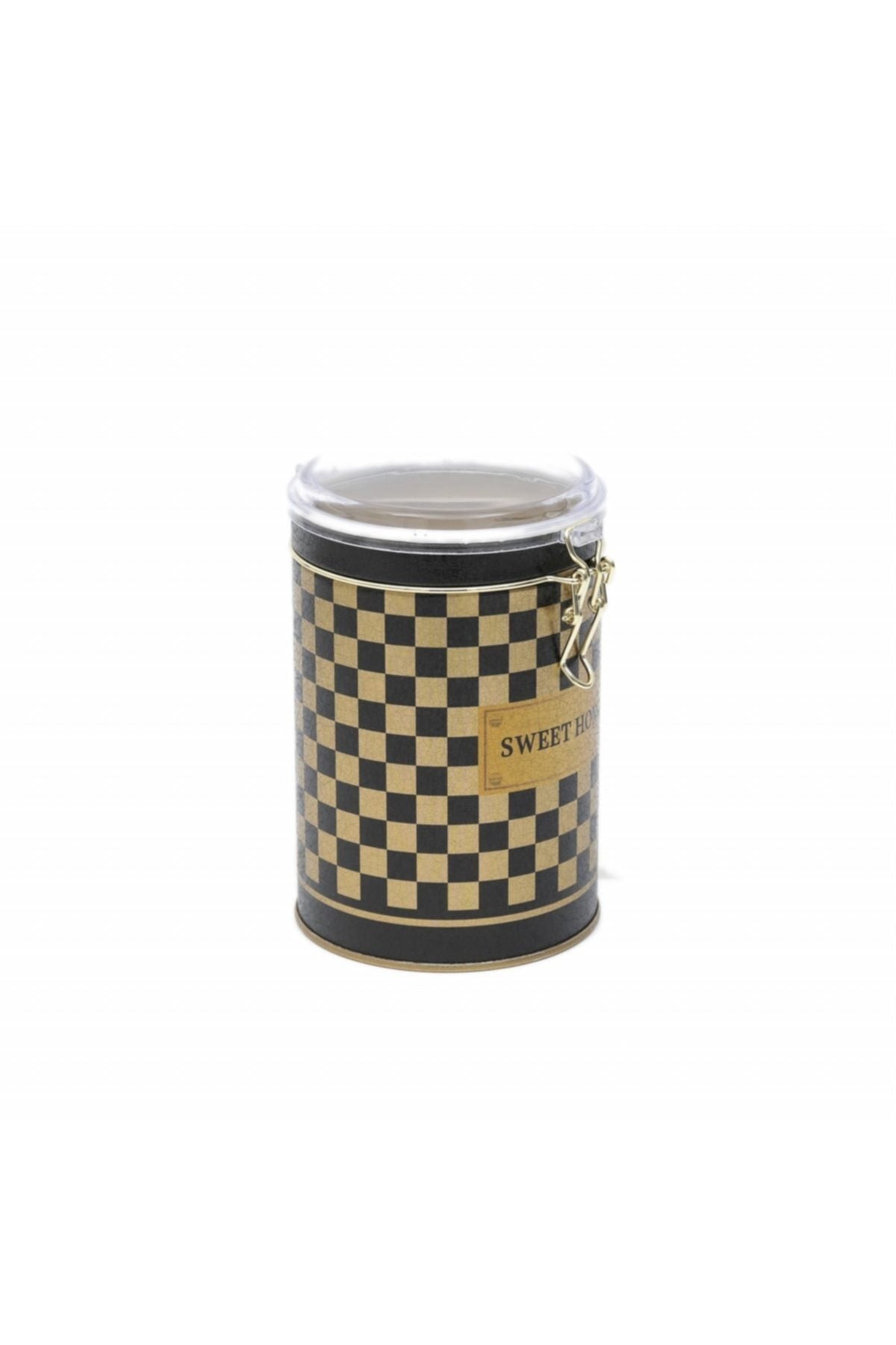 Evle Yuvarlak Kutu, Ø105x150 mm, Şeffaf Kilitli Kapak, 1,1 lt, Checkers Black_Swt Home