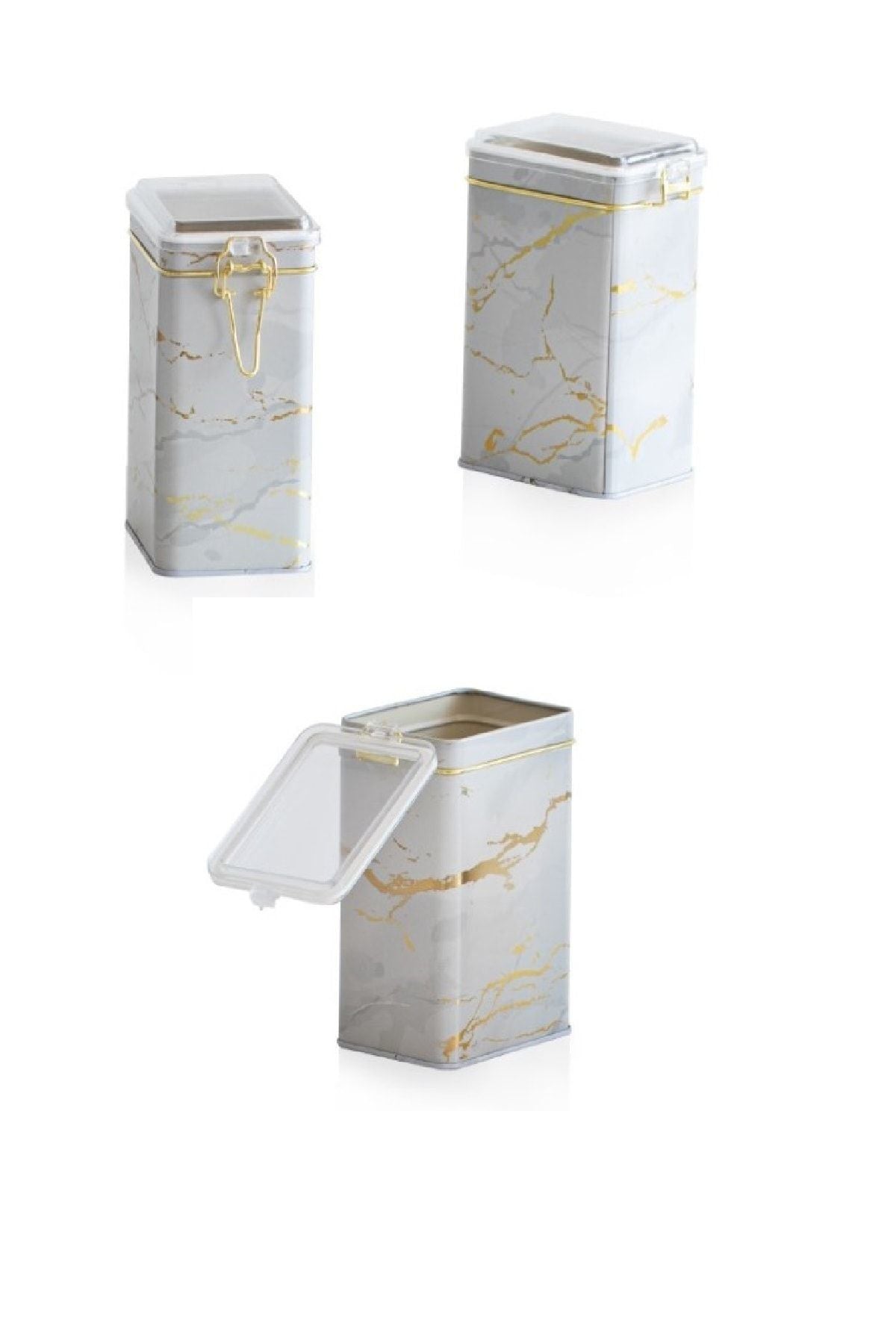 Efb2151 Dikdörtgen Kilitli Saklama Kabı 75x100x150 3 Lü Set, Marble White