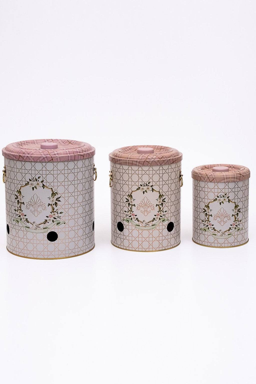 Metal Patates Soğan Kovası - Sebzelik - Patates Soğanlık Sepeti Sarımsaklık 3lü Set, Rosy Erb29u7