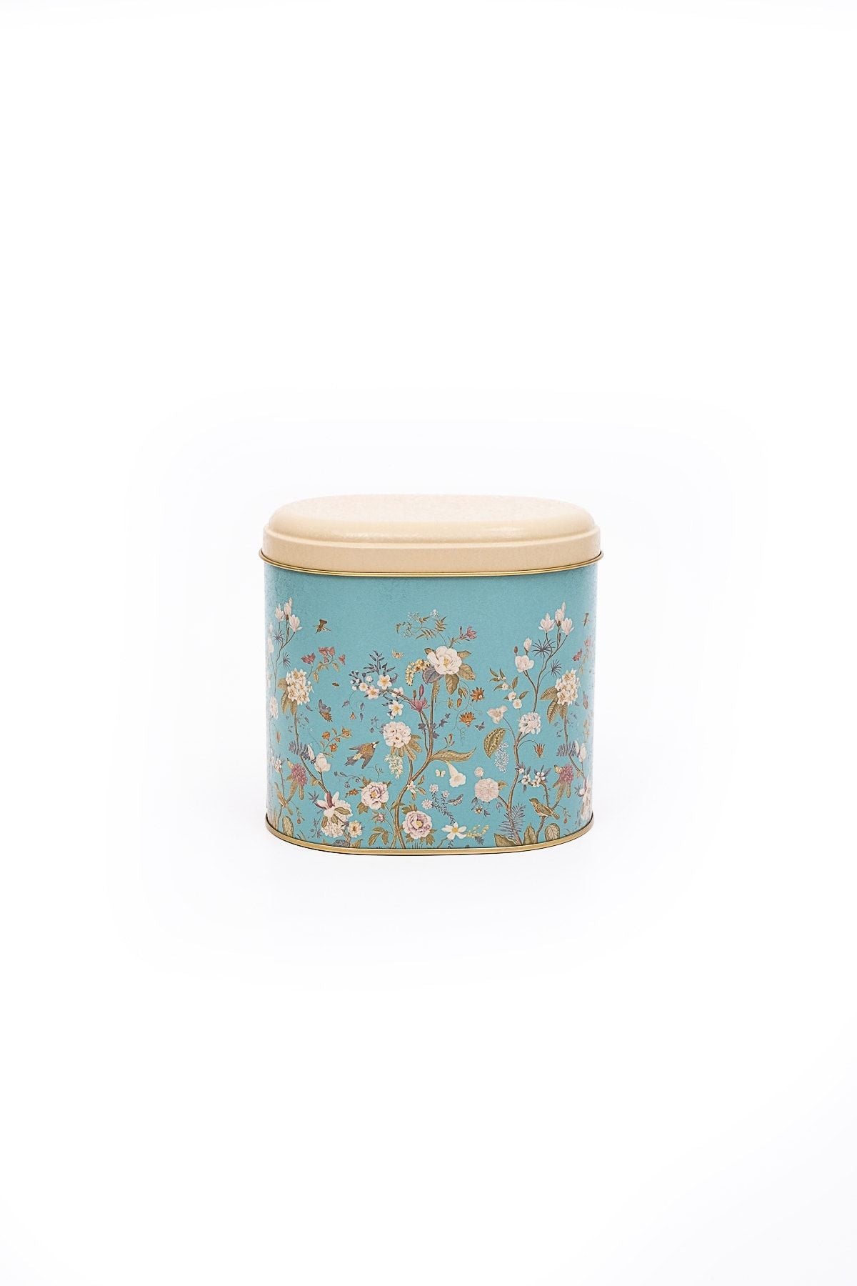 Er004-9f Botanica Blue Desenli Oval Metal Saklama Kabı 11x15 Cm