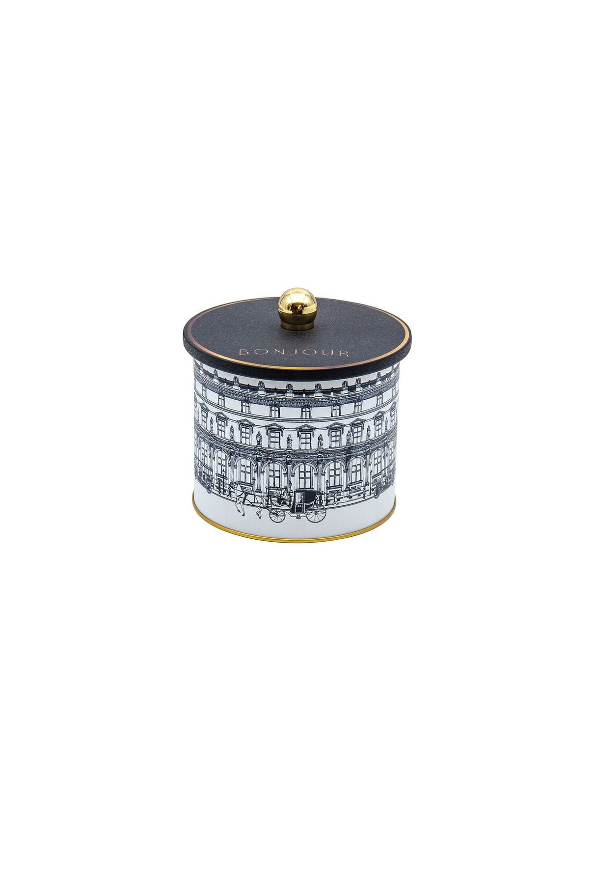 City Desenli Yuvarlak Metal Saklama Kabı,, Erzak Saklama Kabı - Organizer 14 Cm X 12,5 Cm Er142-3f