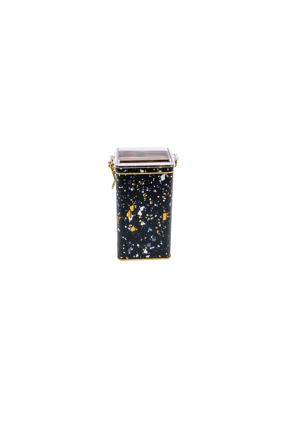 Er053-1h Terrazzo Black Desenli Dikdörtgen Metal Saklama Kabı 8x10 Cm