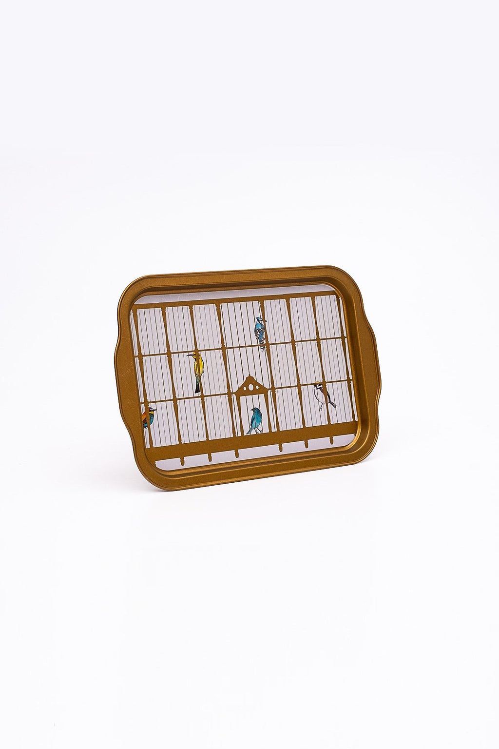 Bird Cage Desenli Metal Tepsi - Çay Kahve Tepsisi - Sunum Tepsisi 21 Cm X 31 Cm Ee162-t7